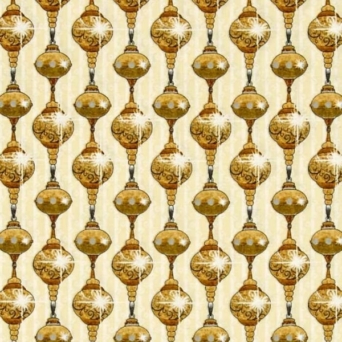 A Golden Holiday Ornaments on Cream Fabric