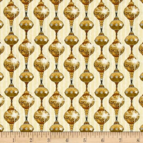 A Golden Holiday Ornaments on Cream Fabric