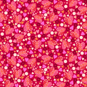 All My Love Packed Hearts on Red Fabric