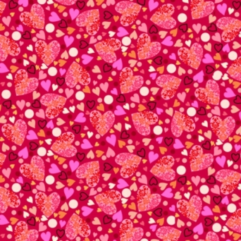 All My Love Packed Hearts on Red Fabric