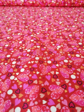 All My Love Packed Hearts on Red Fabric