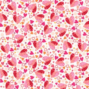 All My Love Packed Hearts on White Fabric