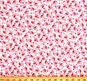 All My Love Packed Hearts on White Fabric