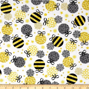 All That Glitters Metallic Ornaments on White Fabric