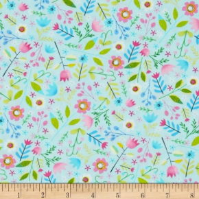 Allover Floral on Sky Blue Fabric