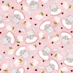Bunny Love Tossed Bunnies on Pink Fabric