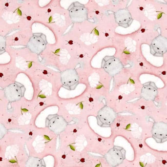 Bunny Love Tossed Bunnies on Pink Fabric