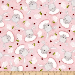 Bunny Love Tossed Bunnies on Pink Fabric