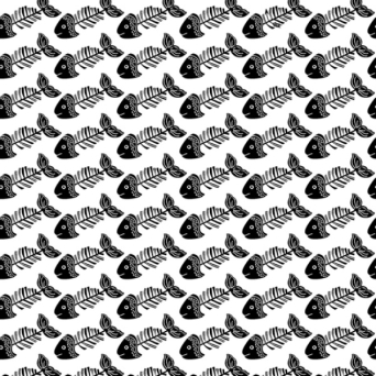Cats Meow Packed Fish Bones White Fabric
