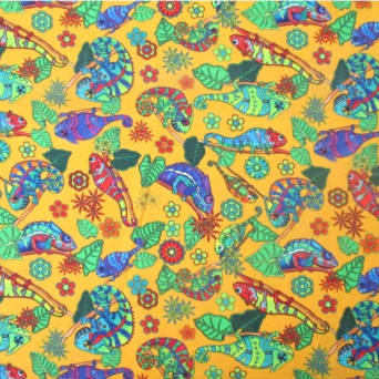 Colour Me Chameleon Multi Reptiles on Yellow Fabric