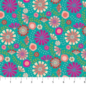 Forest Frolic Small Floral on Teal Fabric