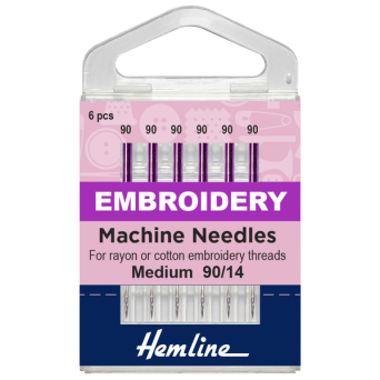 Hemline Sewing Machine Needles: Embroidery: Medium 90/14: 6 Pieces
