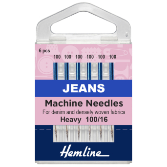 Hemline Sewing Machine Needles: Jeans: Heavy 100/16: 6 Pieces