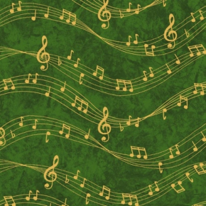 Sounds of the Season Musical Notes Green Fabric